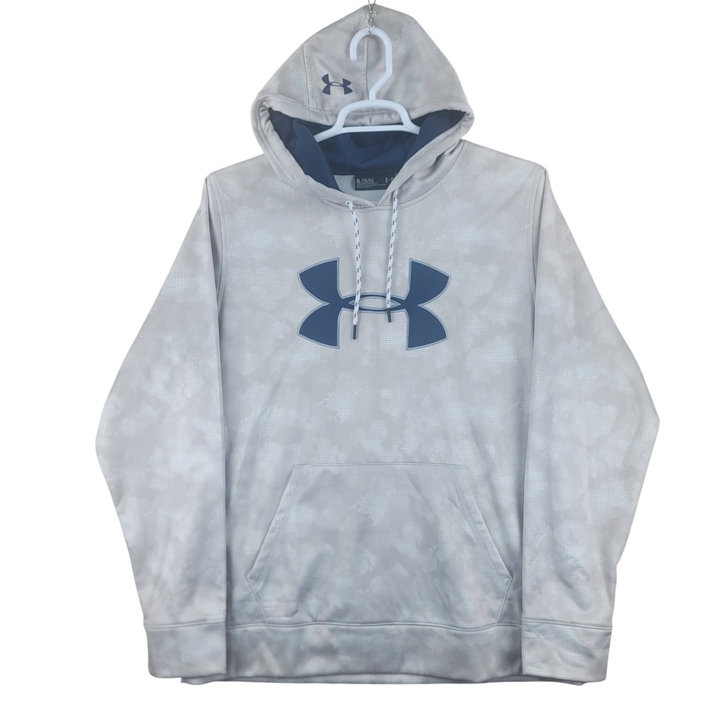 Under Armour Hoodie Mens XL Grey Storm 1 ColdGear Camo Logo Sweatshirt 1282946